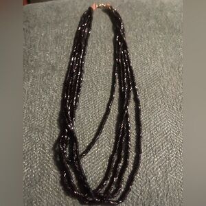 Multi-Strand Black Beaded Statement Necklace